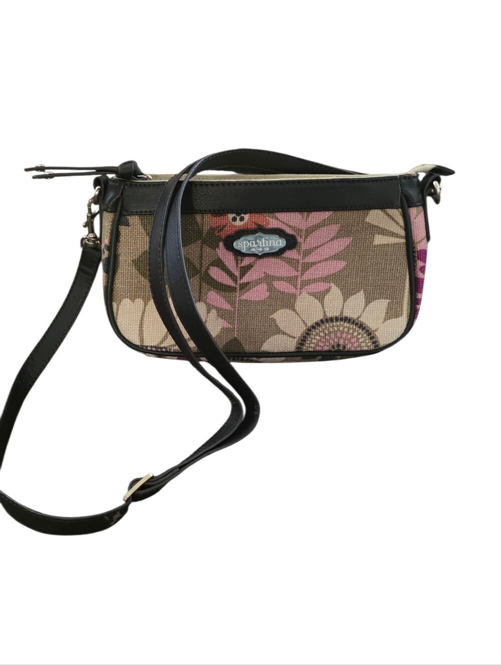 Spartina 449 Linen & Leather Crossbody Bag, Floral Print - Picture 2 of 11